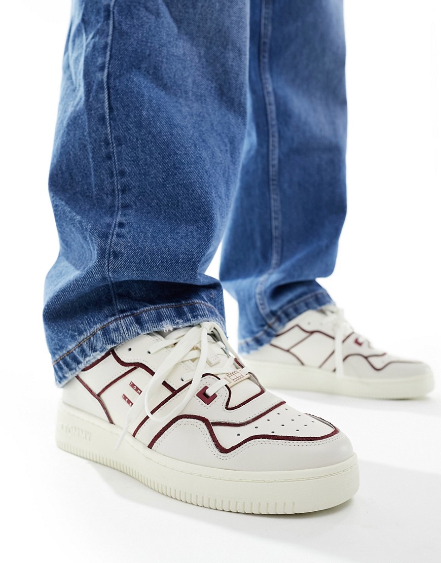 Tommy Jeans Basket trainers with piping details in off white and burgundy