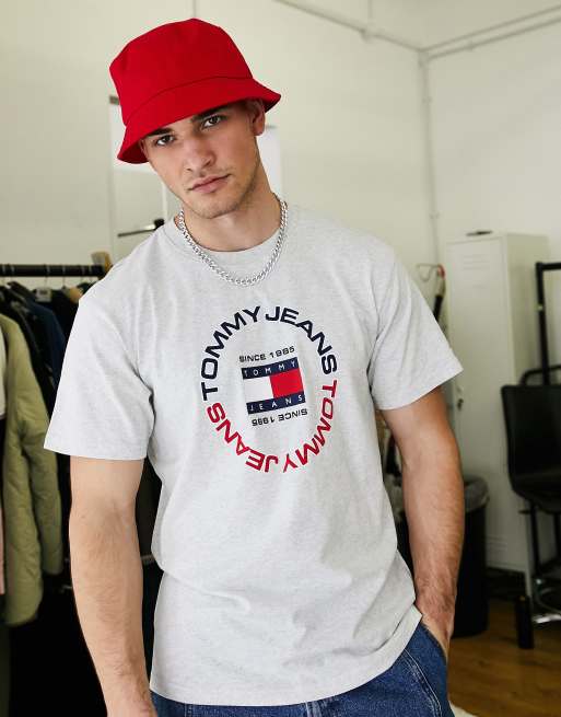 Tommy Jeans – Bawełniany T-shirt o luźnym kroju w szarym melanżowym kolorze z okrągłym logo