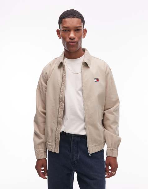 Tommy Jeans - Beige arbejdsjakke med flagprint på ryggen - view 1