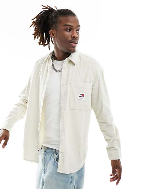 Tommy Jeans – Beige avslappnad manchesterskjorta i grov modell
