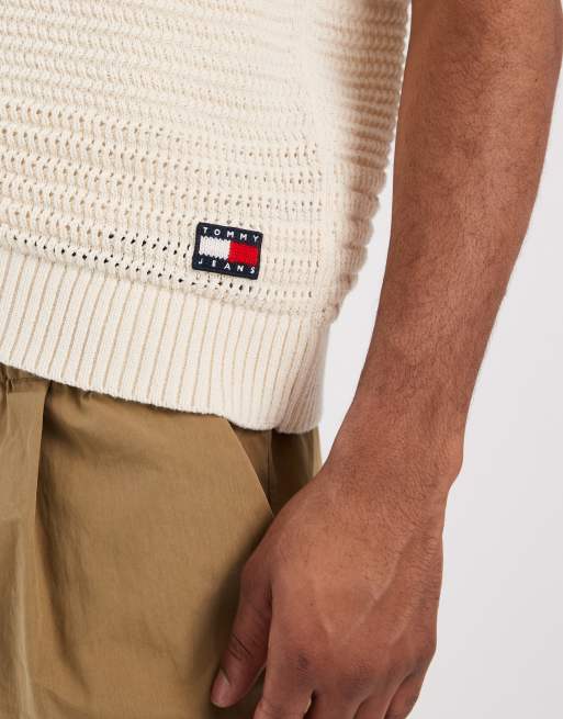 Tommy Jeans - Beige hæklet cardigan med korte ærmer, 3 af 5