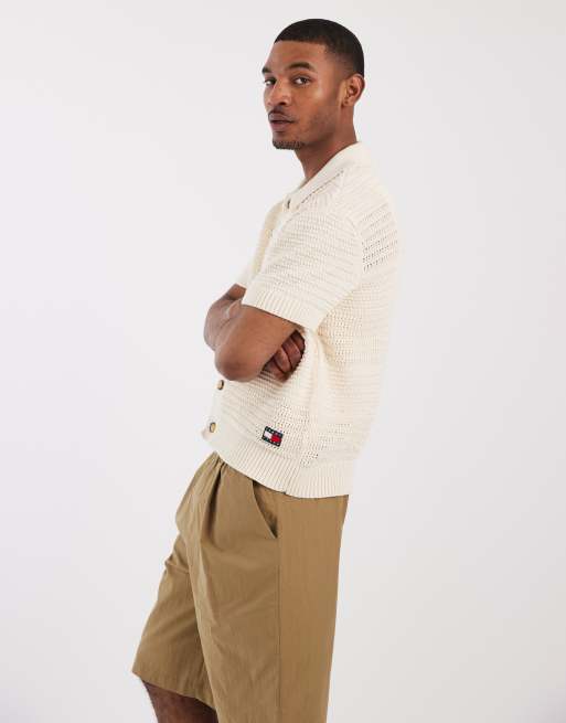 Tommy Jeans - Beige hæklet cardigan med korte ærmer, 4 af 5