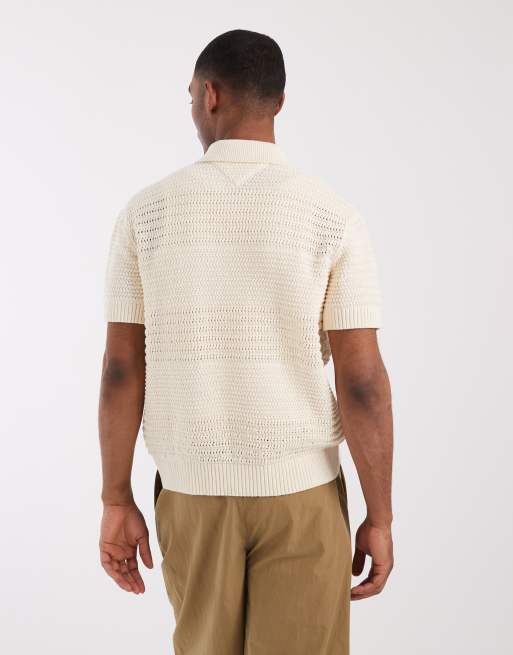 Tommy Jeans - Beige hæklet cardigan med korte ærmer, 5 af 5