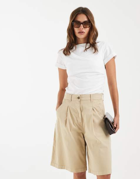 Tommy Jeans – Beige, långa chinosshorts med hög midja - view 1