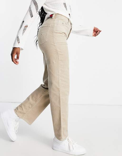 Tommy Jeans – Beige manchesterbyxor med raka ben, del av set