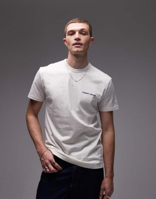 Tommy Jeans – Beige t-shirt med diagonalt logotyptryck, 2 av 4