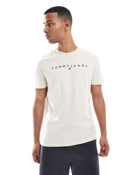 Tommy Jeans - Beige T-shirt med lineært logo - view 1