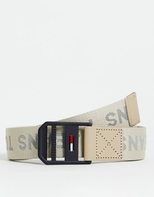 Tommy Jeans – Beige, vävt skärp med upphöjd logga