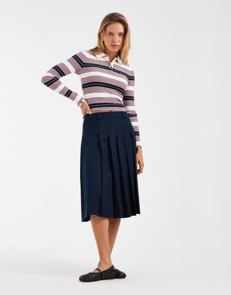 Tommy Jeans belted pleated midi skirt in navy - view 1