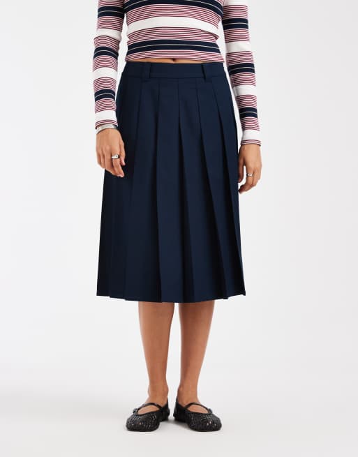 Tommy Jeans belted pleated midi skirt in navy, 4 of 5