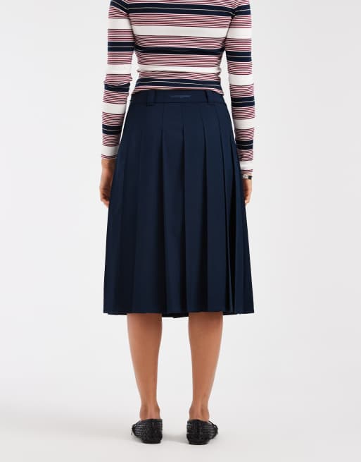 Tommy Jeans belted pleated midi skirt in navy, 5 of 5