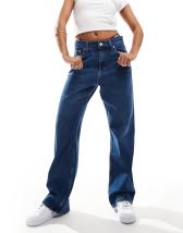 Lioness Muse low rise wide leg tie detail jeans in rinse wash