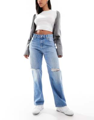 Tommy Jeans - Betsy - Zerrissene Jeans in heller Waschung mit mittelhohem Bund und geradem Schnitt-Blau