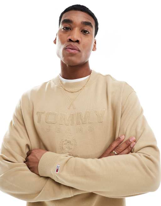Tommy Jeans – Beżowa bluza w uczelnianym stylu z dopasowanym logo