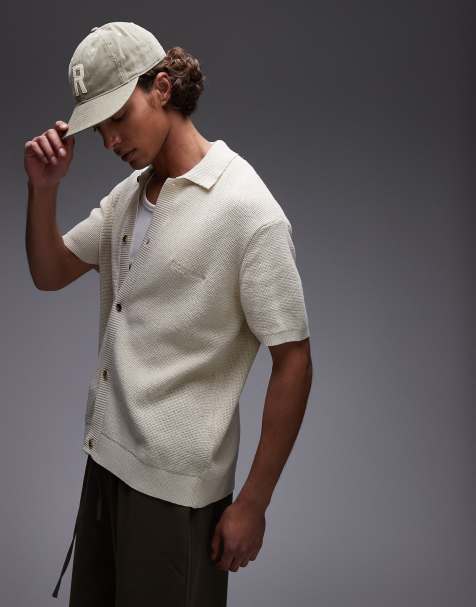 Tommy Jeans script logo knitted shirt in beige