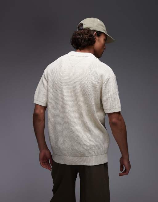 Tommy Jeans – Beżowa dzianinowa koszula z logo z napisem, 3 z 4