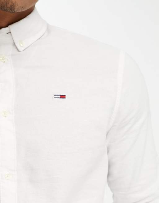 Tommy Jeans – Biała koszula oxford o wąskim kroju, 3 z 4