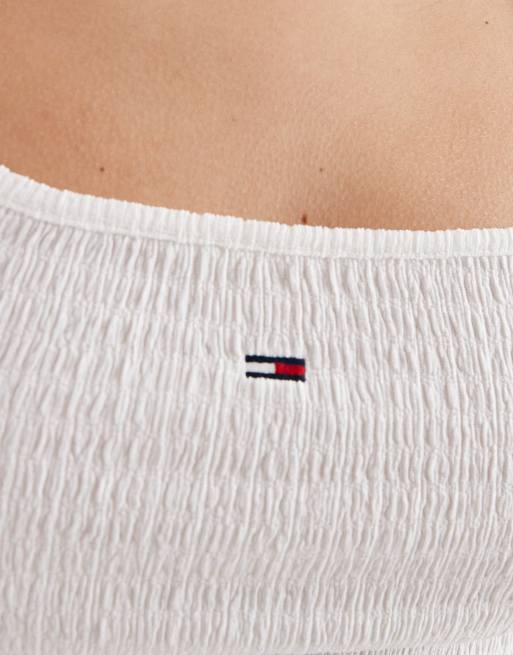 Tommy Jeans – Biały dopasowany podkoszulek z kwadratowym dekoltem, 3 z 4