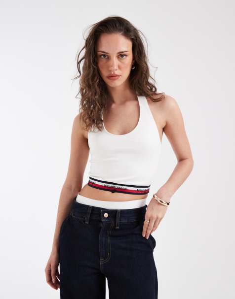 Tommy Jeans – Biały krótki top o dopasowanym kroju z dekoltem typu halter - view 1
