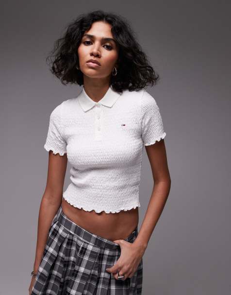 Tommy Jeans – Biały marszczony top z kołnierzykiem polo - view 1