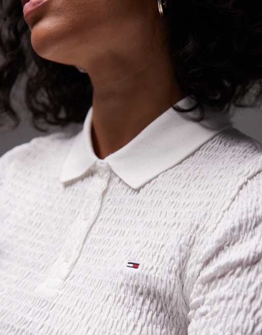 Tommy Jeans – Biały marszczony top z kołnierzykiem polo, 4 z 4