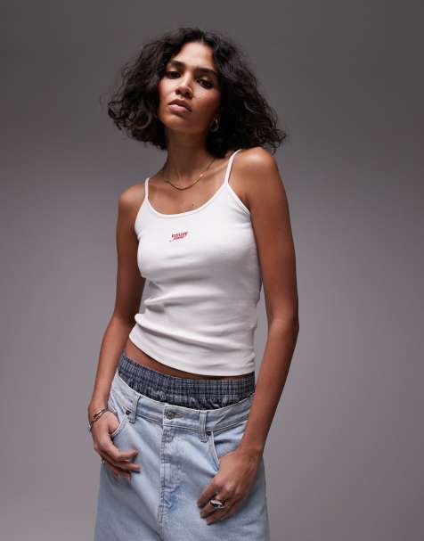 Tommy Jeans script logo strappy vest in white