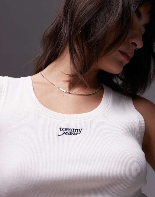 Tommy Jeans – Biały prążkowany top bez rękawów z logo, 2 z 4