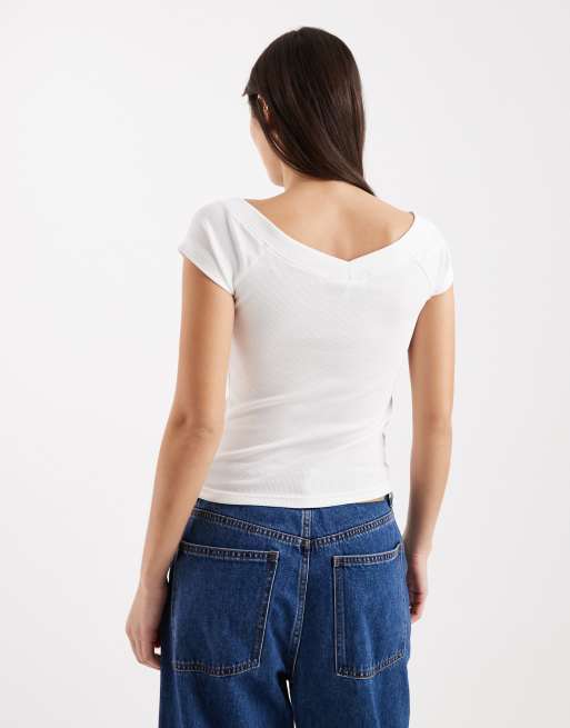 Tommy Jeans – Biały prążkowany top z odsłoniętymi ramionami, 2 z 4