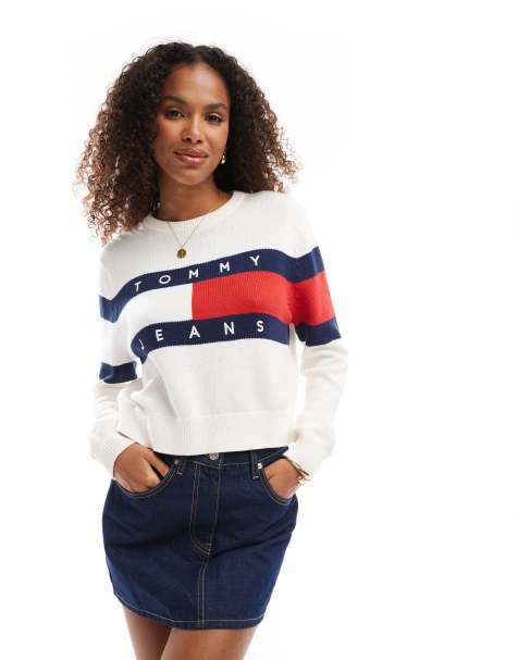 Tommy Jeans centre flag jumper in white
