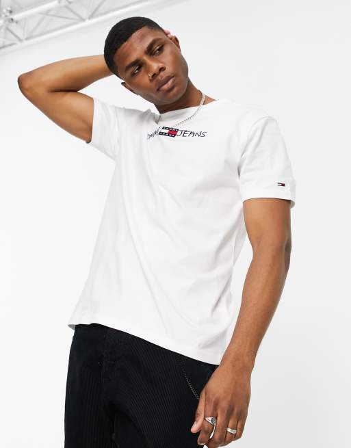 Tommy Jeans – Biały T-shirt z haftowanym logo w formie prostego napisu
