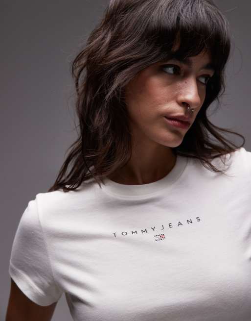 Tommy Jeans – Biały T-shirt z logo z kryształków, 2 z 4