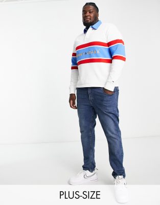 Tommy Jeans Big & Tall archive collegiate logo rugby polo shirt in white - ASOS Price Checker