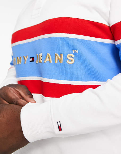 Tommy Jeans Big & Tall archive collegiate logo rugby polo shirt in white, 4 of 4