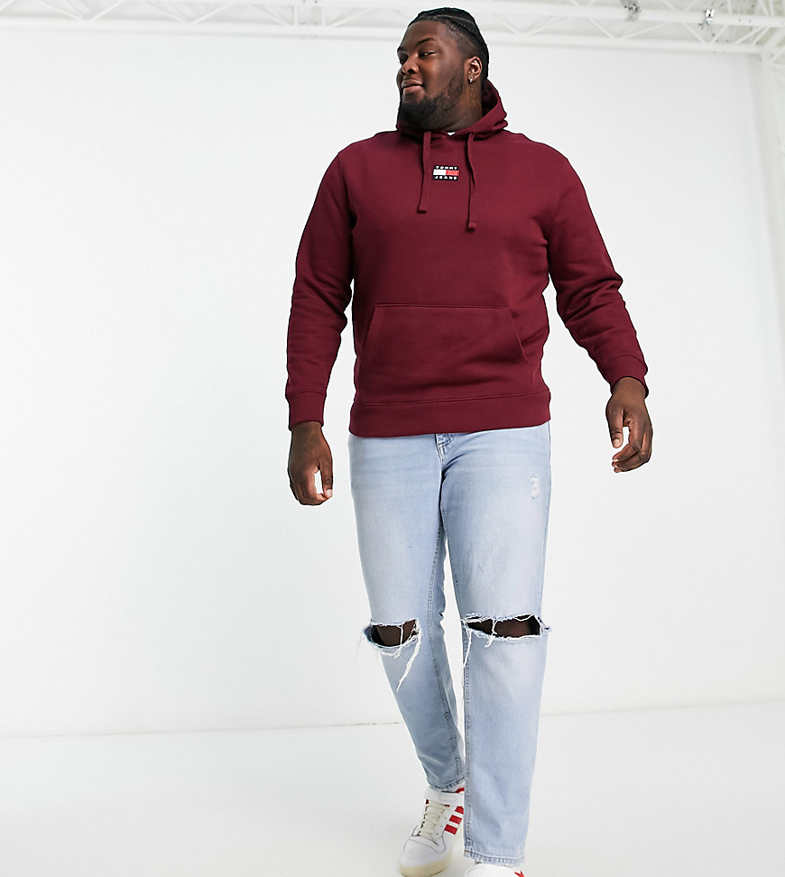 Tommy Jeans Big & Tall badge hoodie in burgundy-Red