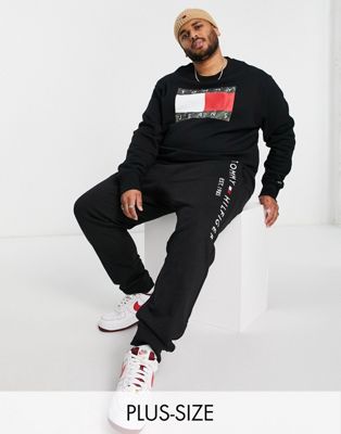 Tommy Jeans Big & Tall camo flag logo crewneck sweatshirt in black