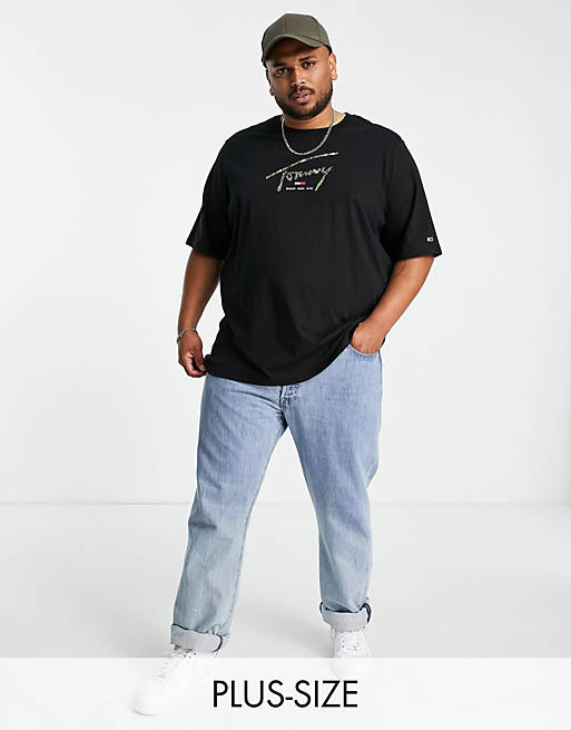 Tommy Jeans Big & Tall camo script flag logo t-shirt in black