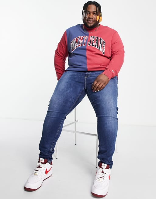 Tommy Jeans - Big & Tall - Capsule - Splejset college-sweatshirt i rød og blå bomuld - Kun hos ASOS - MULTI, 2 af 4