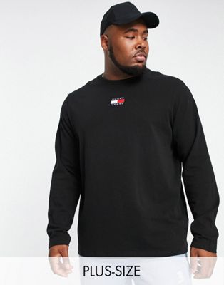 Tommy Jeans Big & Tall central badge logo long sleeve t-shirt in black - ASOS Price Checker