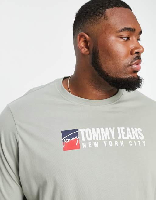 Tommy Jeans Big & Tall central logo t-shirt in khaki, 2 of 4