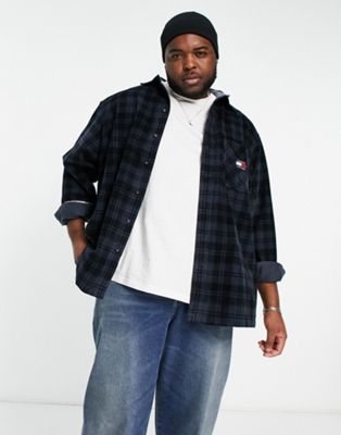 Tommy Jeans Big & Tall check cord overshirt in navy