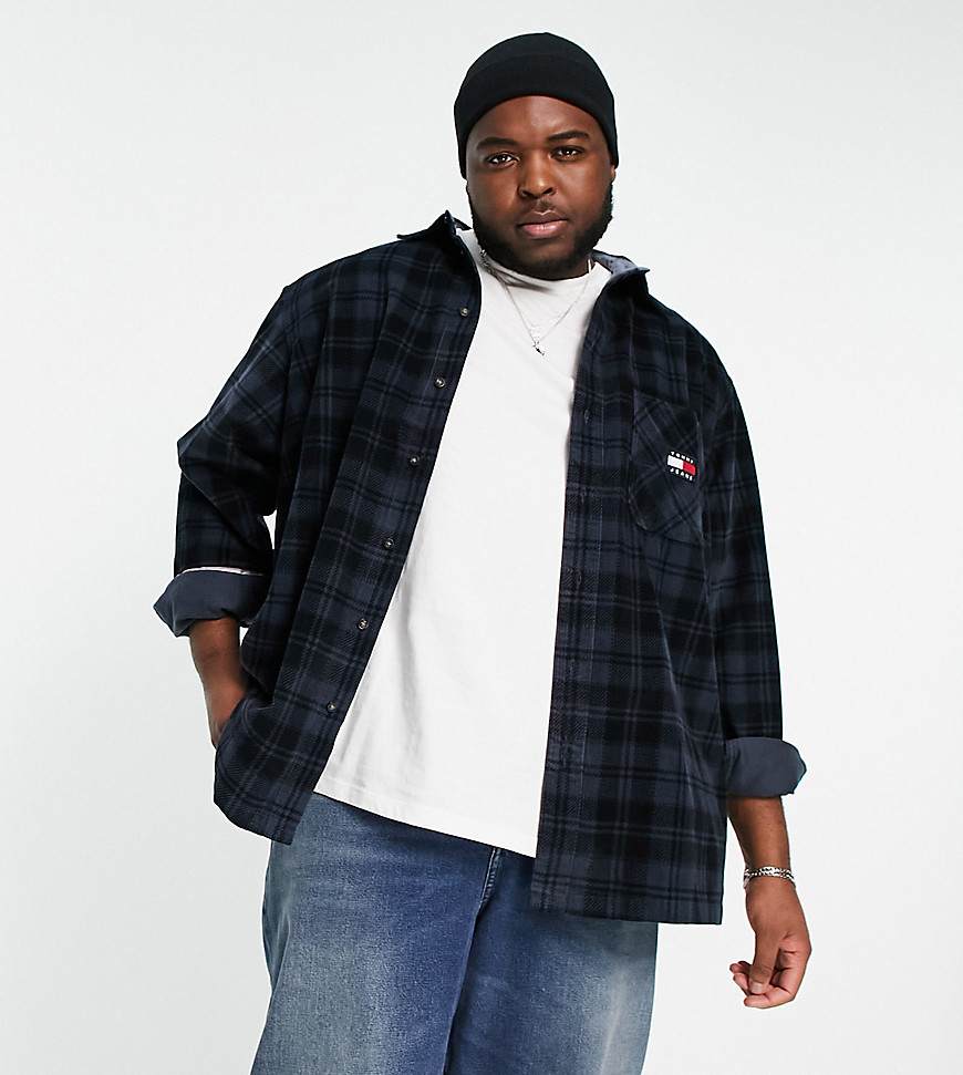 Tommy Jeans Big & Tall check cord overshirt in navy