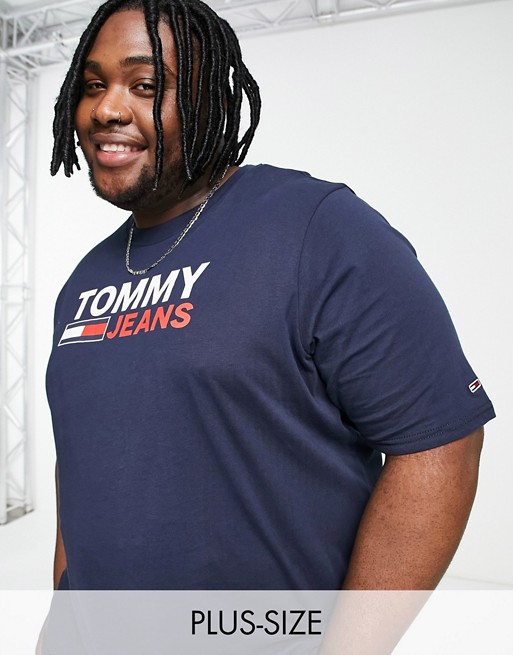 Tommy Jeans Big & Tall corp logo t-shirt in twilight navy