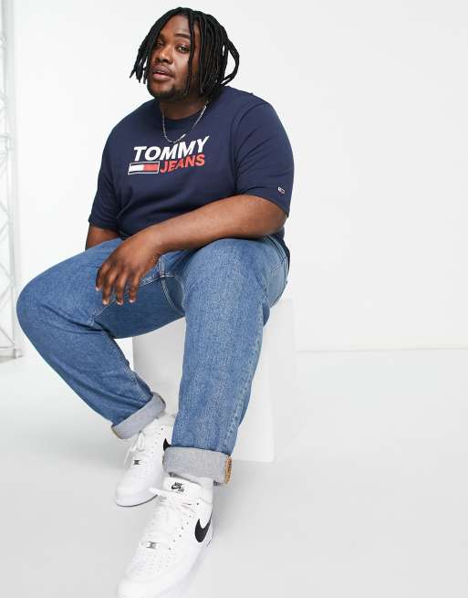 Tommy Jeans Big Tall corp logo T shirt in twilight navy ASOS