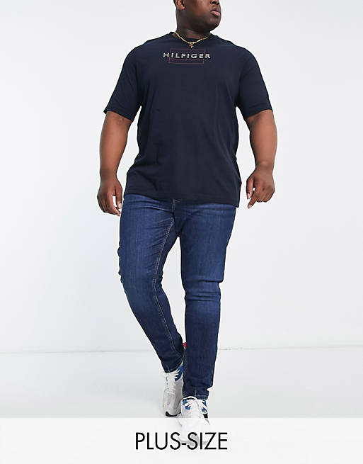 schroef Verbeteren verrader Tommy Jeans Big & Tall cotton blend scanton slim fit jeans in dark blue  wash - MBLUE | ASOS
