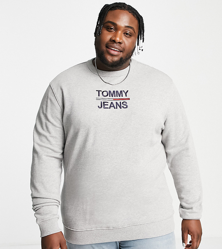 Tommy Jeans Big & Tall essential centre logo crewneck sweatshirt in grey marl