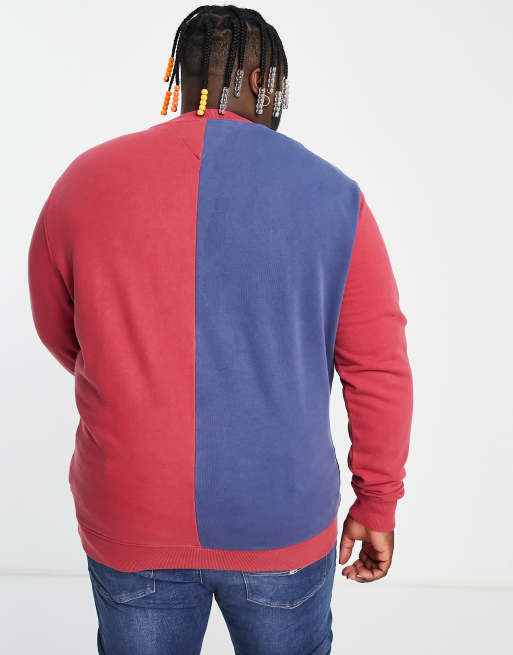 Tommy Jeans Big & Tall – Exclusive Collegiate Capsule – Sweatshirt aus Baumwolle mit geteiltem Design in Rot/Blau - MULTI, 3 von 4
