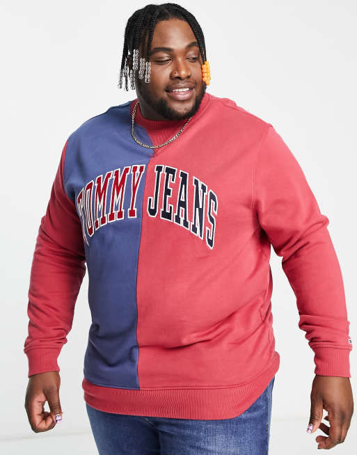 Tommy Jeans Big & Tall – Exclusive Collegiate Capsule – Sweatshirt aus Baumwolle mit geteiltem Design in Rot/Blau - MULTI, 4 von 4