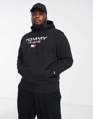 Tommy Jeans Big & Tall flag logo hoodie in black