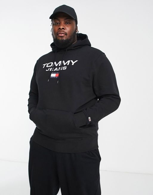 Tommy Jeans Big & Tall flag logo hoodie in black | ASOS