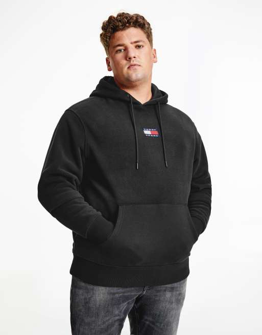 Tommy Jeans Big & Tall flag logo polar fleece hoodie relaxed fit in black